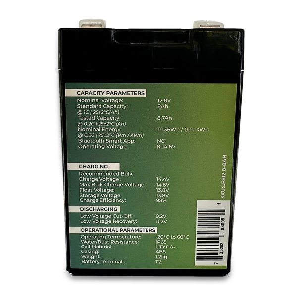 LiNERGY 12.8v 8Ah LiFePo4 111.36Wh Lithium Iron Phosphate Battery