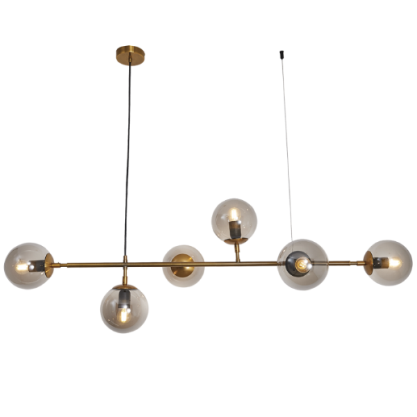 Bright Star Satin Gold Chandelier With Smoke Colour Glass CH508/6 GD/SM